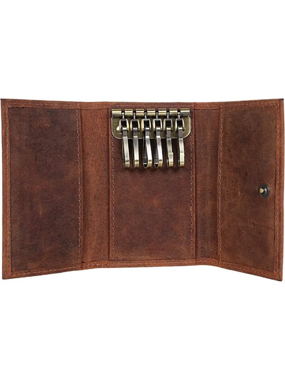 Leather Key Holder Organizer - Slim Wallet Pouch for 6 Keys & 3 Cards